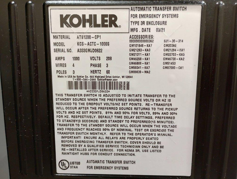 Kohler 1000A ATS Kohler 1000A ATS