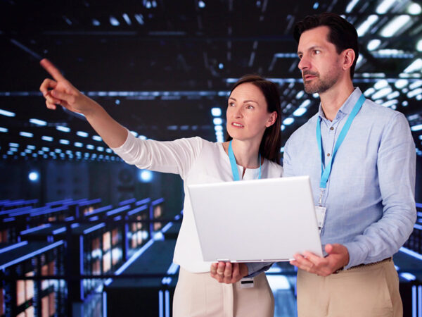 Data center engineers configuring AI