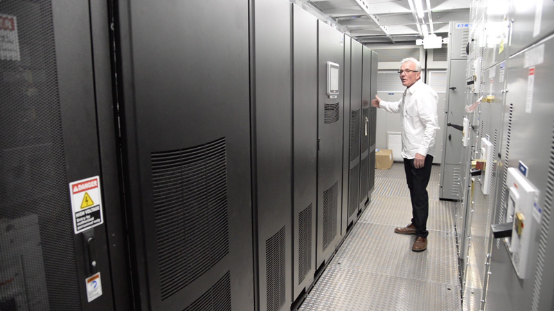 Man inside ups system rental trailer